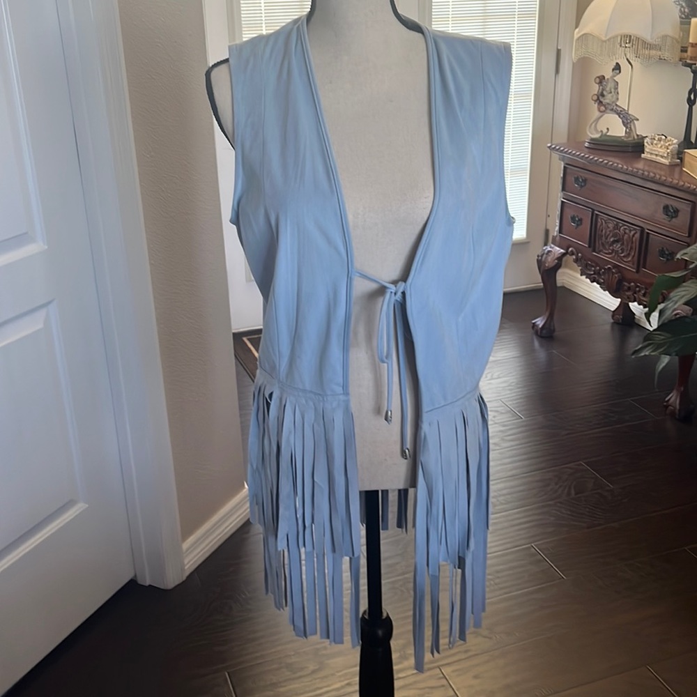 NEW DIRECTIONS BLUE FAUX SUEDE VEST SZ L